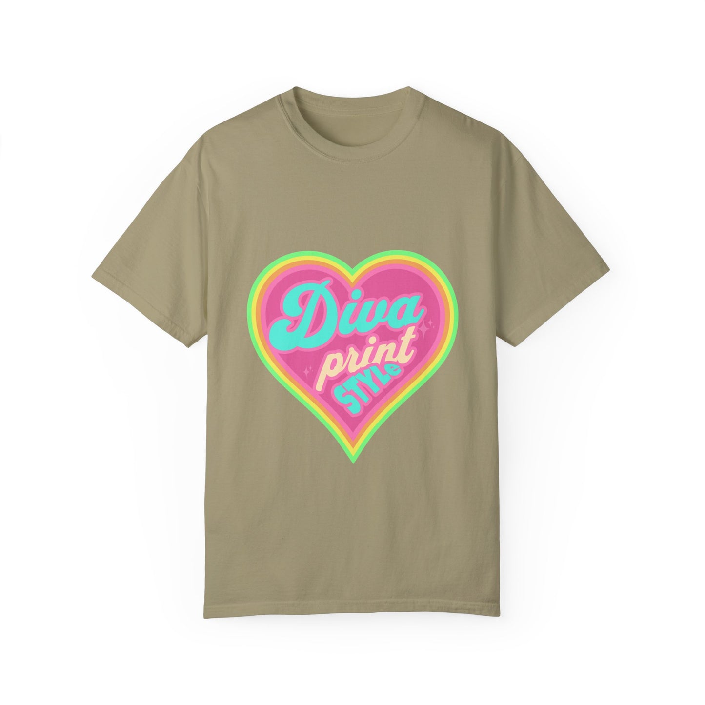 Diva Print Heart T-Shirt, Colorful Graphic Tee, Gift for Women, Trendy Summer Wear, Fashionable Unisex Apparel