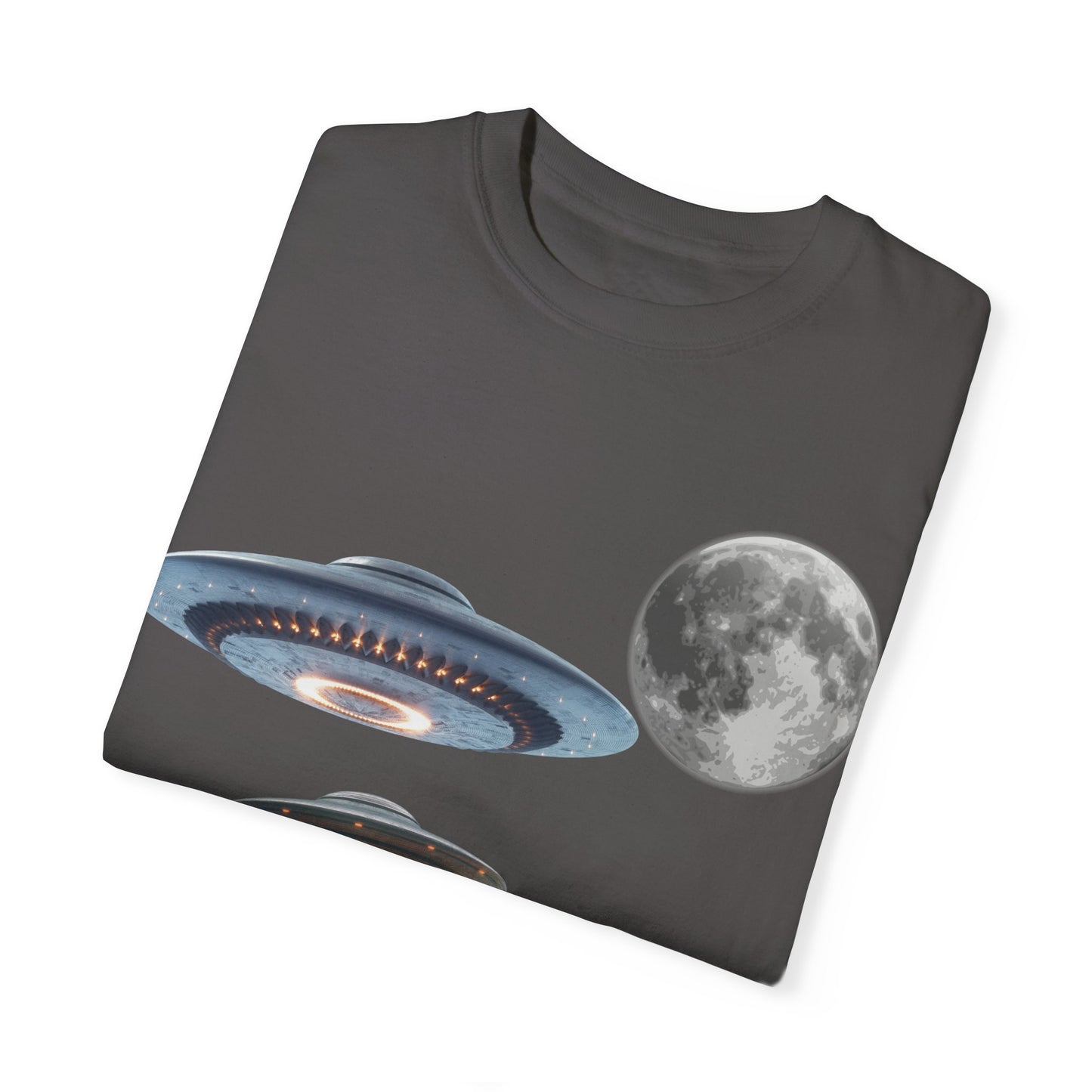 Whimsical Cat & UFO T-Shirt, Fun Unisex Tee for Cat Lovers, Space Enthusiasts, Gift for Birthdays, Halloween, and Pet Parties