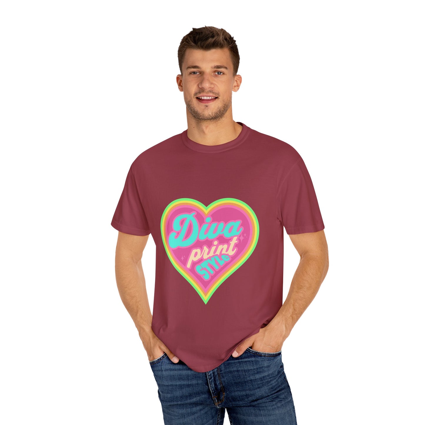 Diva Print Heart T-Shirt, Colorful Graphic Tee, Gift for Women, Trendy Summer Wear, Fashionable Unisex Apparel