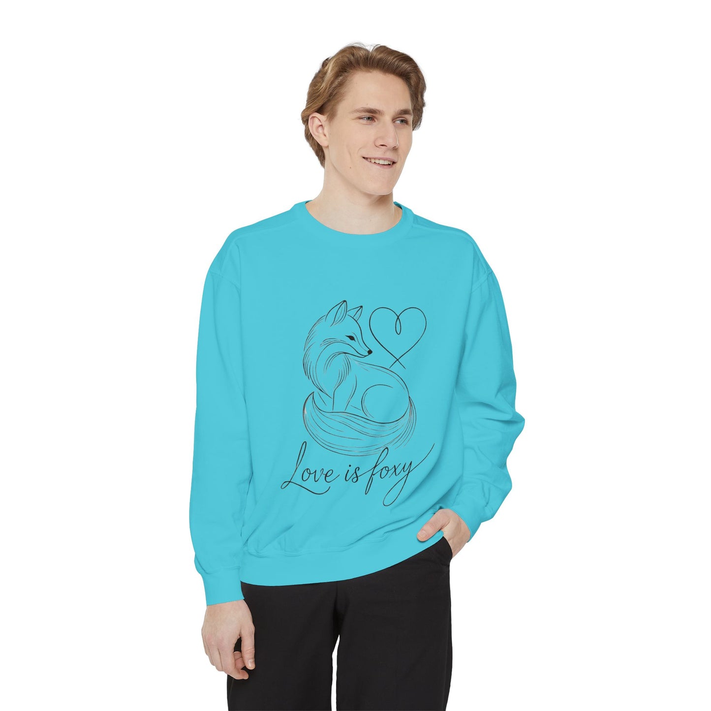 Love is Foxy Sweatshirt, Cute Valentine's Day Jumper, Cozy Romantic Crewneck, Gift for Couples, Heart Print Apparel