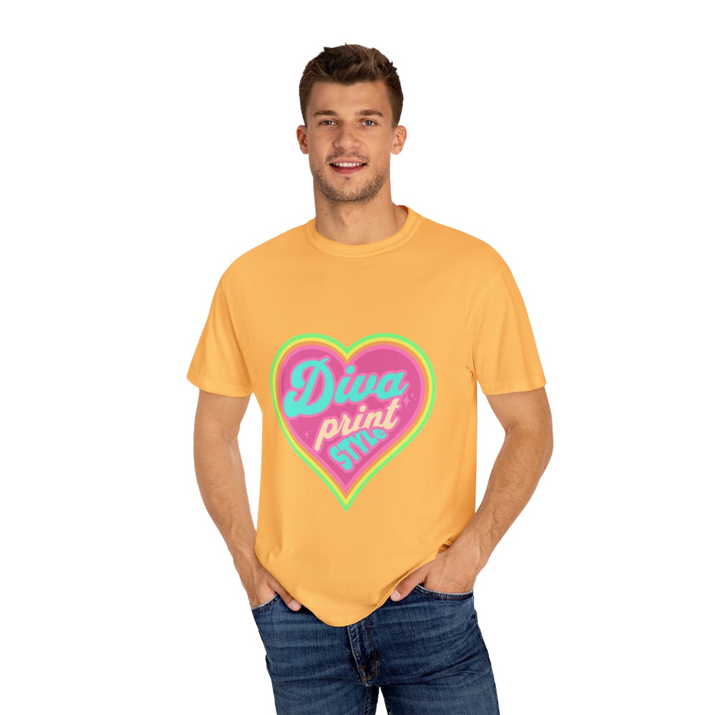 Diva Print Heart T-Shirt, Colorful Graphic Tee, Gift for Women, Trendy Summer Wear, Fashionable Unisex Apparel