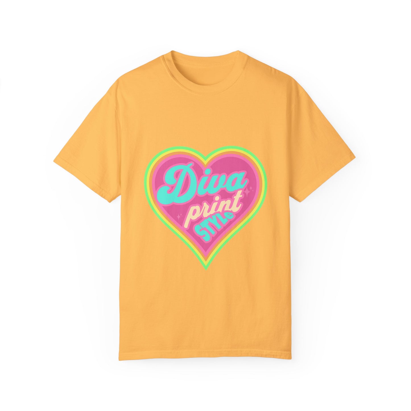 Diva Print Heart T-Shirt, Colorful Graphic Tee, Gift for Women, Trendy Summer Wear, Fashionable Unisex Apparel