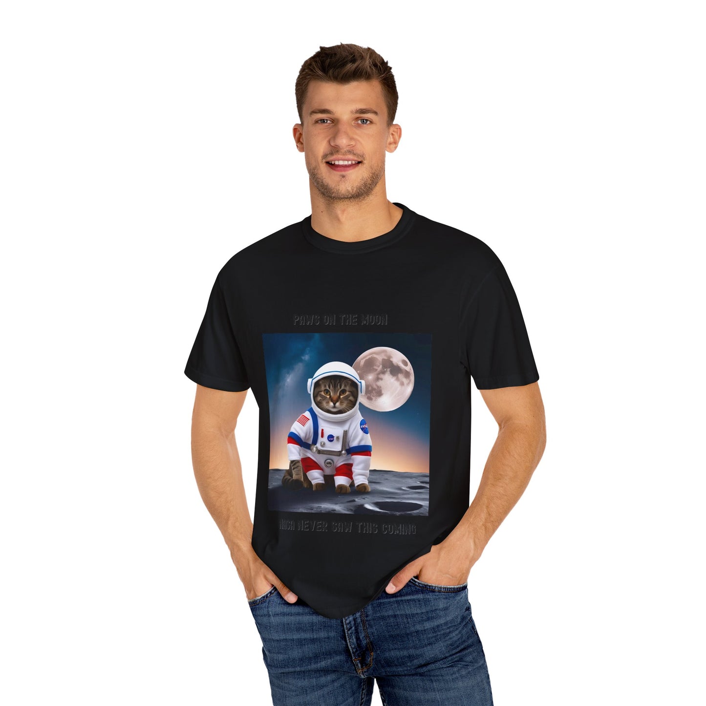 Astronaut Cat T-Shirt | Paws on the Moon | Fun Gift for Cat Lovers, Space Enthusiasts, Inclusive Fashion, Unique Humor Tee