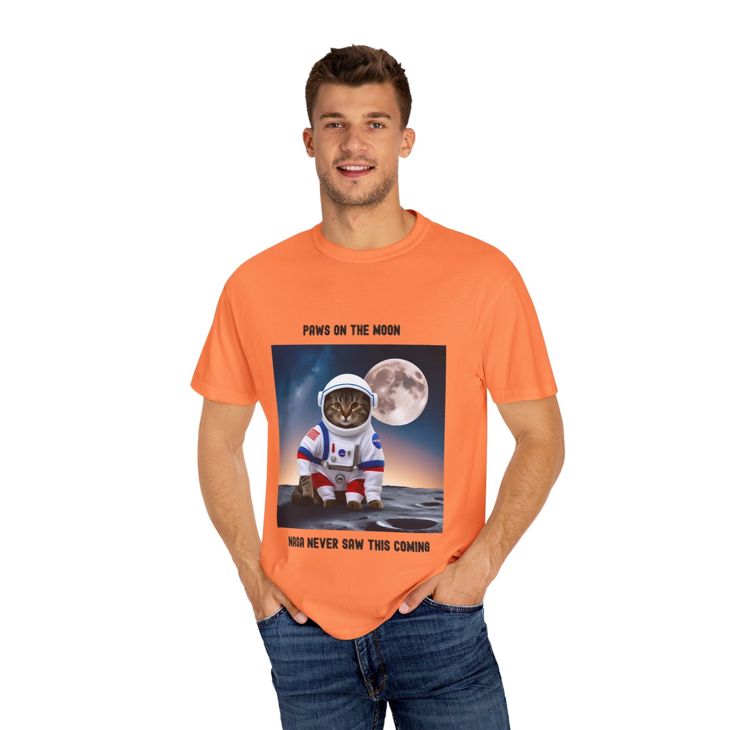 Astronaut Cat T-Shirt | Paws on the Moon | Fun Gift for Cat Lovers, Space Enthusiasts, Inclusive Fashion, Unique Humor Tee