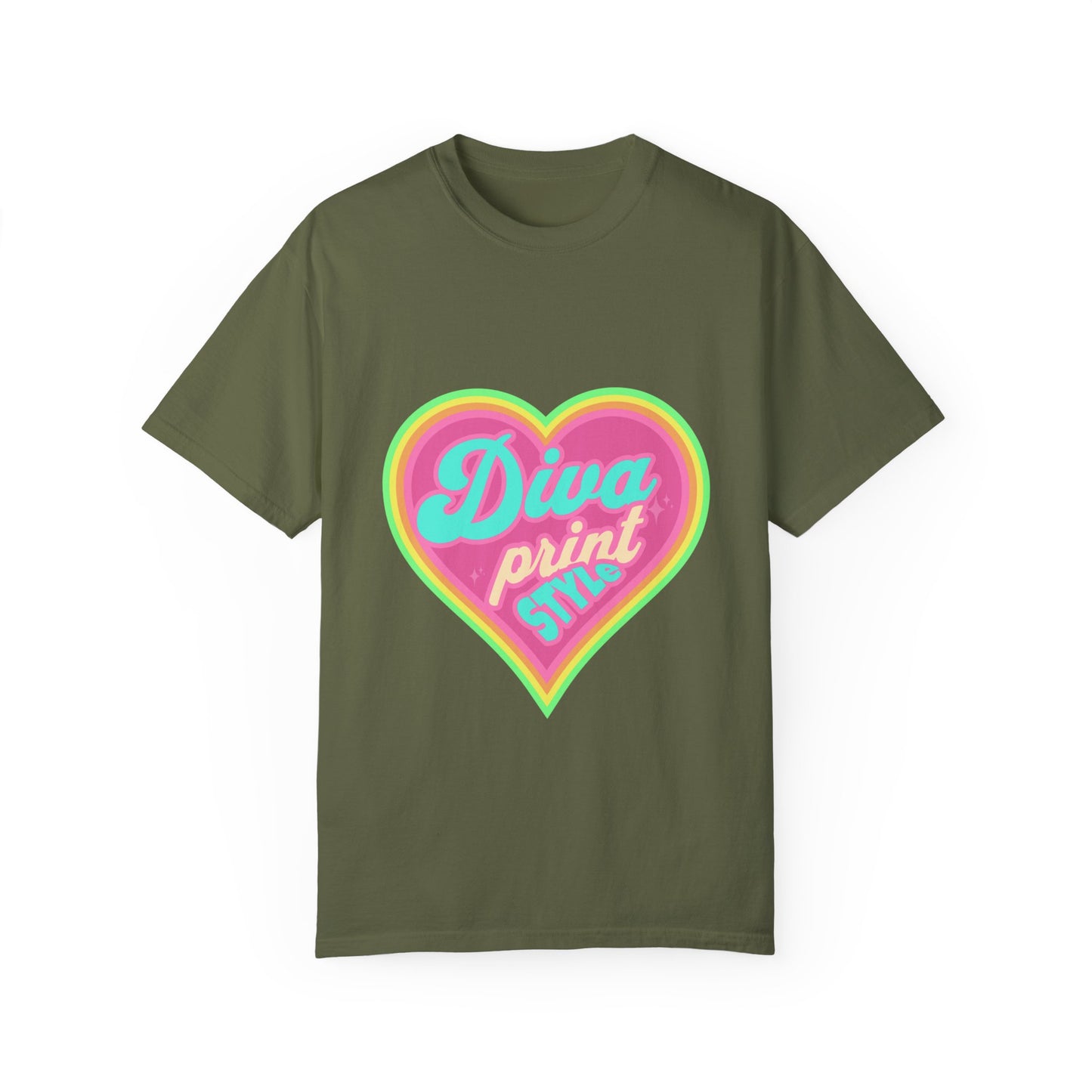 Diva Print Heart T-Shirt, Colorful Graphic Tee, Gift for Women, Trendy Summer Wear, Fashionable Unisex Apparel