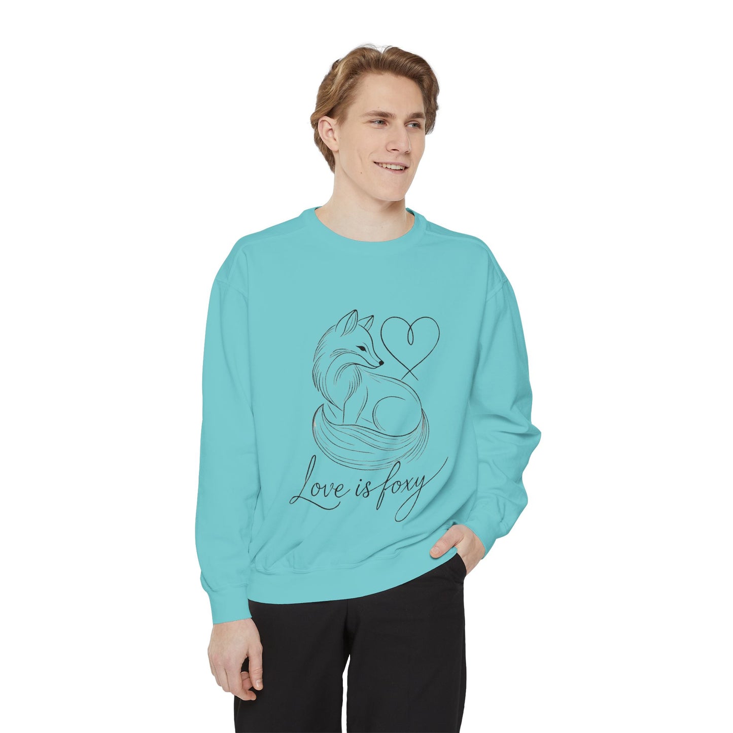 Love is Foxy Sweatshirt, Cute Valentine's Day Jumper, Cozy Romantic Crewneck, Gift for Couples, Heart Print Apparel