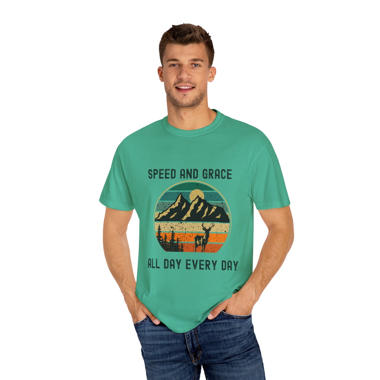 Adventure Vibes Unisex Garment-Dyed T-shirt - Speed and Grace Graphic Tee for Nature Lovers, Casual Wear, Outdoor Activities, Gifts