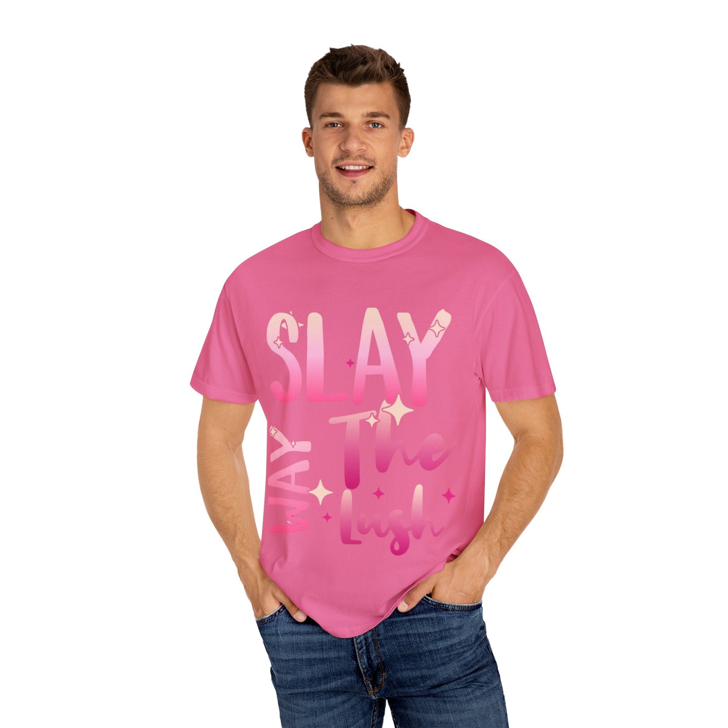 Vibrant Unisex Garment-Dyed T-shirt - "Slay The Lush" Casual Tee, Festival Wear, Summer Vibes, Gift for Friends, Statement Shirt