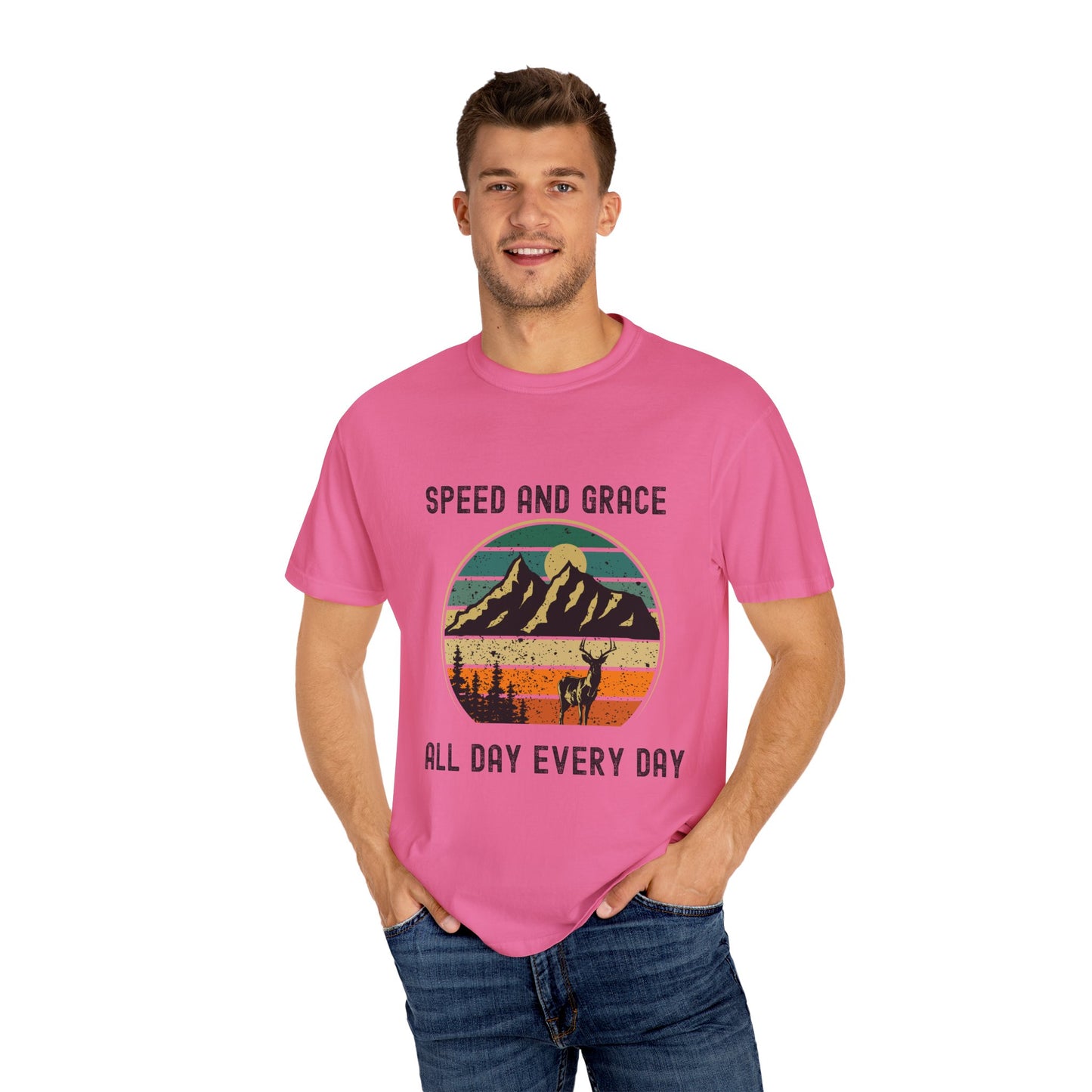 Adventure Vibes Unisex Garment-Dyed T-shirt - Speed and Grace Graphic Tee for Nature Lovers, Casual Wear, Outdoor Activities, Gifts