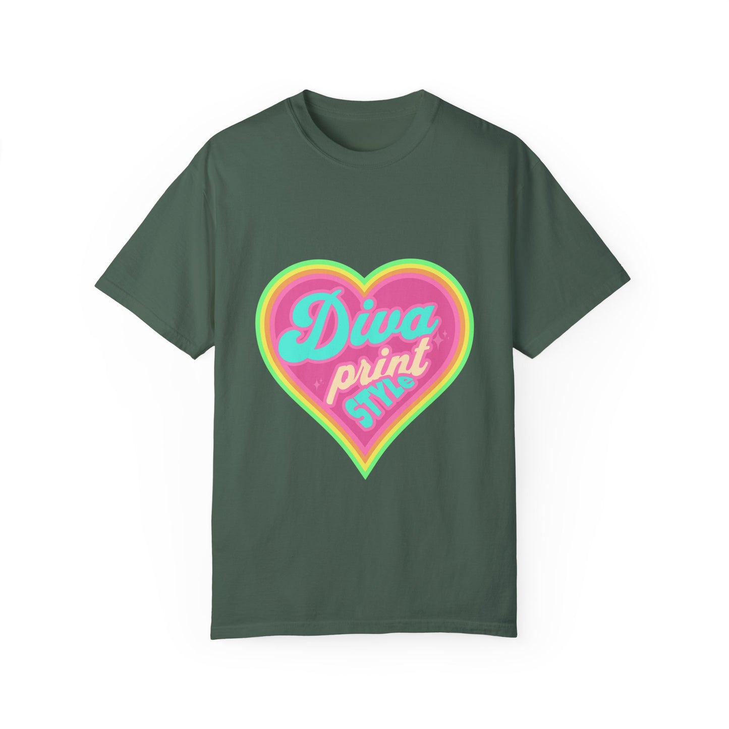 Diva Print Heart T-Shirt, Colorful Graphic Tee, Gift for Women, Trendy Summer Wear, Fashionable Unisex Apparel