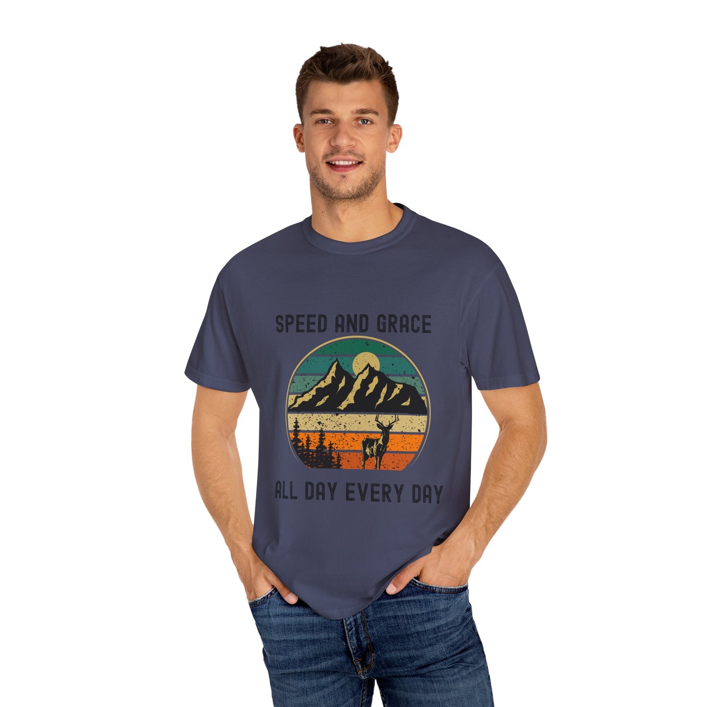 Adventure Vibes Unisex Garment-Dyed T-shirt - Speed and Grace Graphic Tee for Nature Lovers, Casual Wear, Outdoor Activities, Gifts