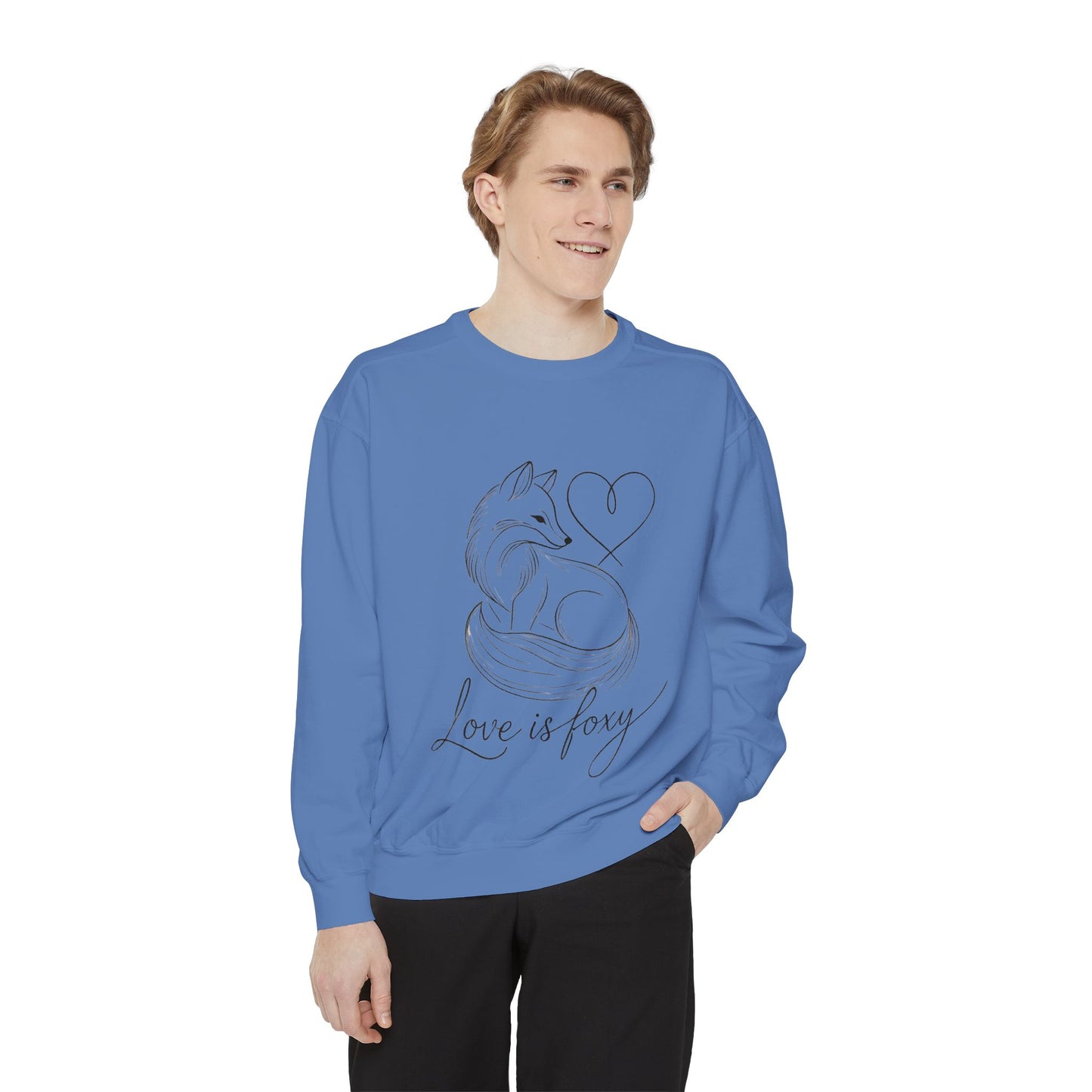 Love is Foxy Sweatshirt, Cute Valentine's Day Jumper, Cozy Romantic Crewneck, Gift for Couples, Heart Print Apparel