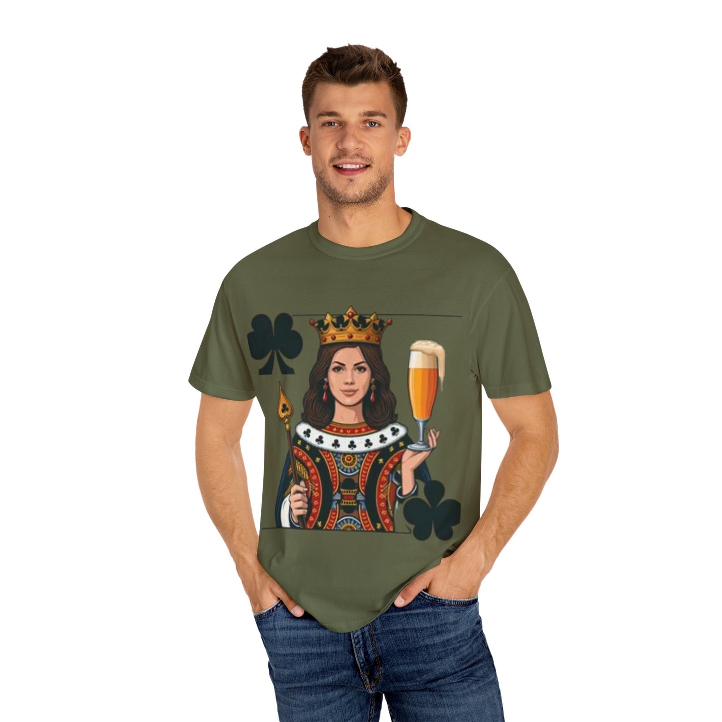 Queen of Hearts T-shirt, Unisex Garment-Dyed Tee, Cute Beer Lover Shirt, Fun St. Patrick's Day Gift, Playful Brewery Apparel, Vibrant Casual