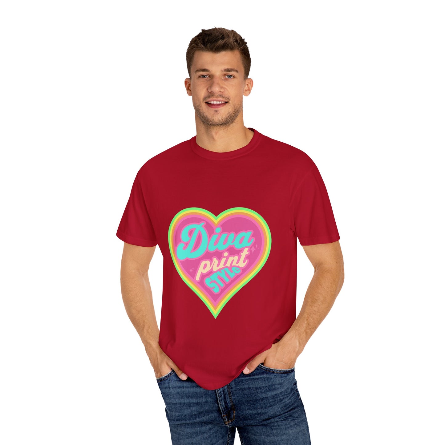 Diva Print Heart T-Shirt, Colorful Graphic Tee, Gift for Women, Trendy Summer Wear, Fashionable Unisex Apparel