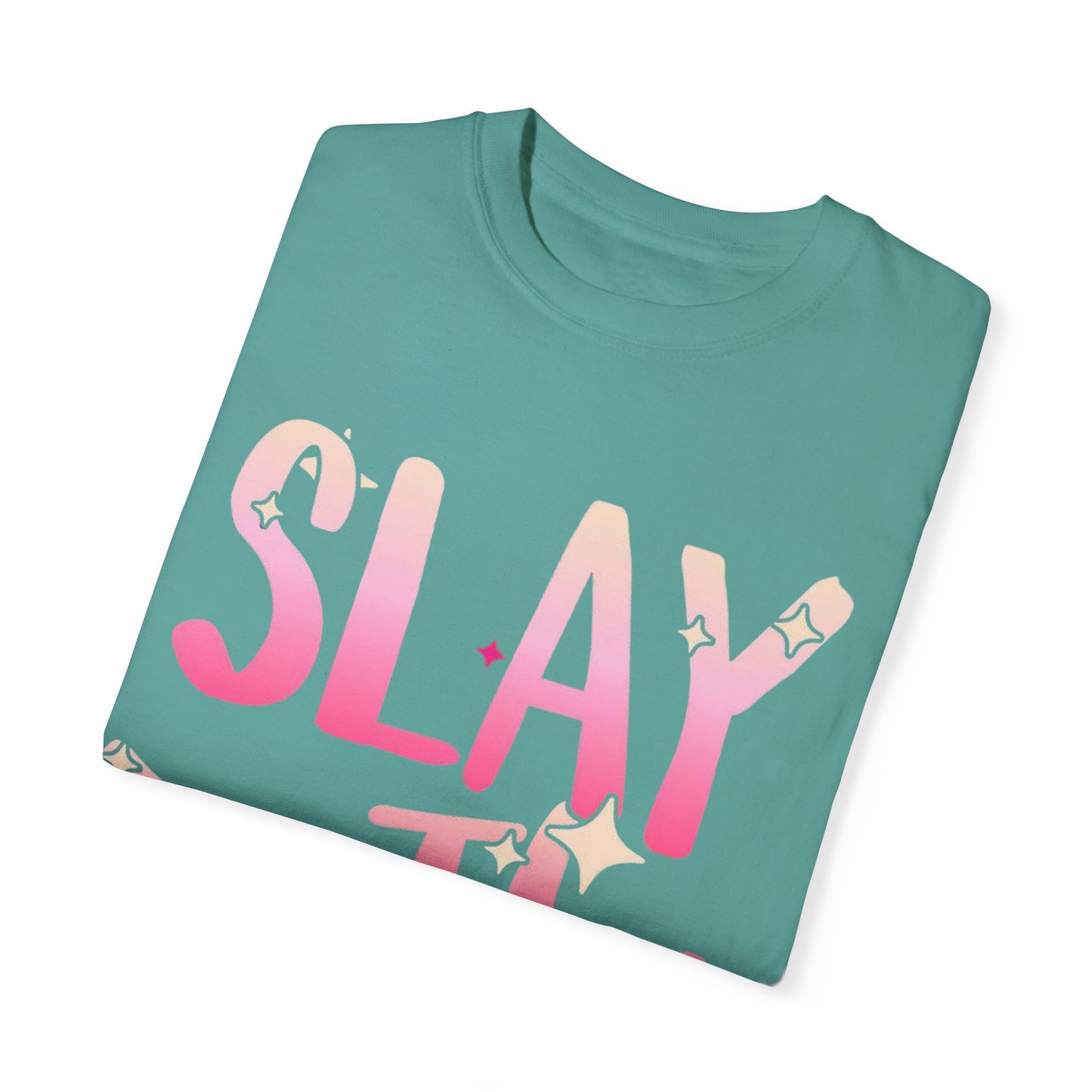 Vibrant Unisex Garment-Dyed T-shirt - "Slay The Lush" Casual Tee, Festival Wear, Summer Vibes, Gift for Friends, Statement Shirt