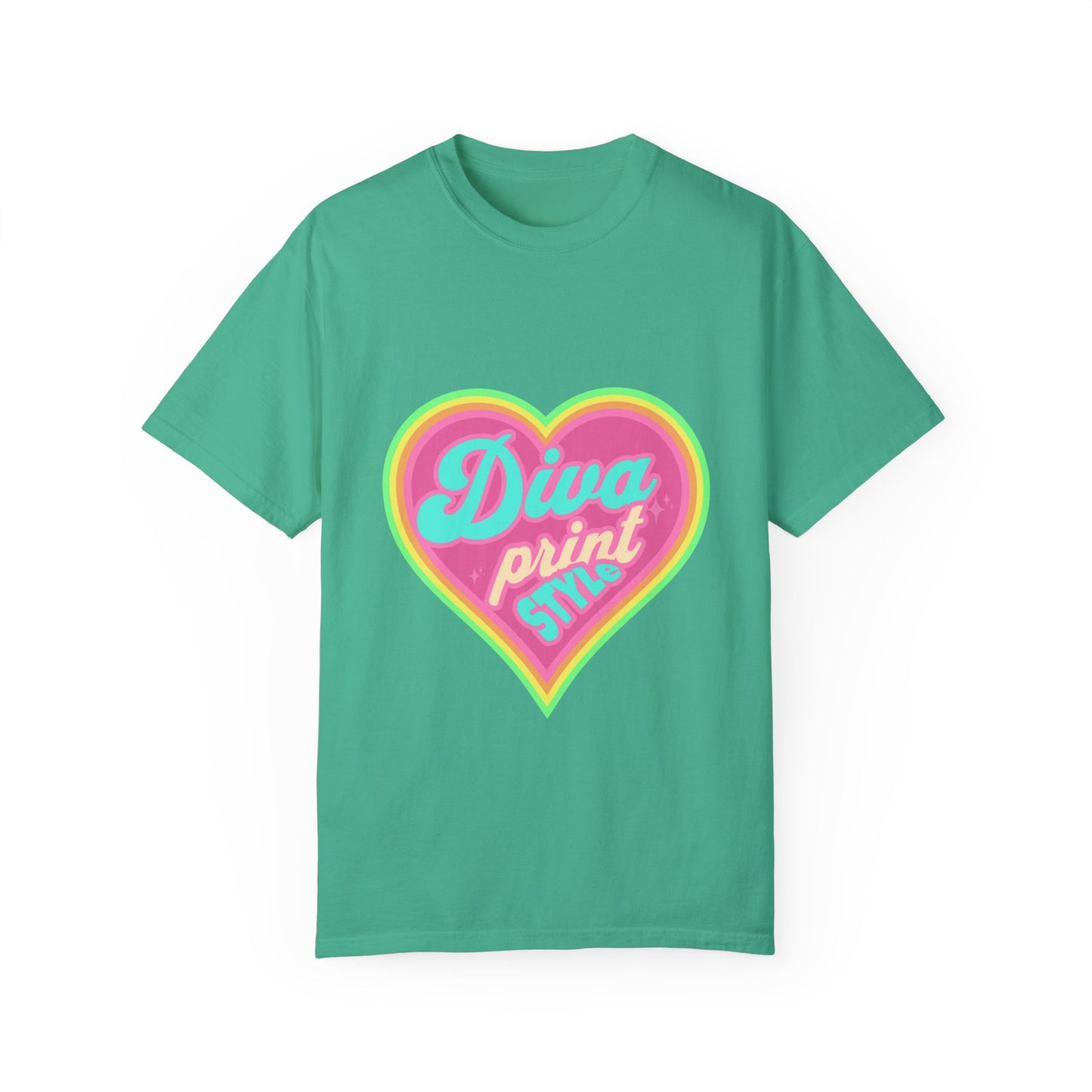 Diva Print Heart T-Shirt, Colorful Graphic Tee, Gift for Women, Trendy Summer Wear, Fashionable Unisex Apparel