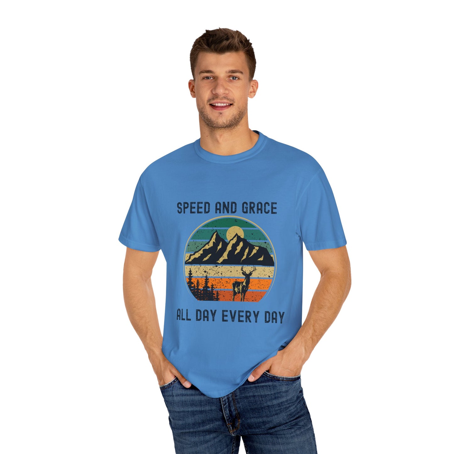 Adventure Vibes Unisex Garment-Dyed T-shirt - Speed and Grace Graphic Tee for Nature Lovers, Casual Wear, Outdoor Activities, Gifts