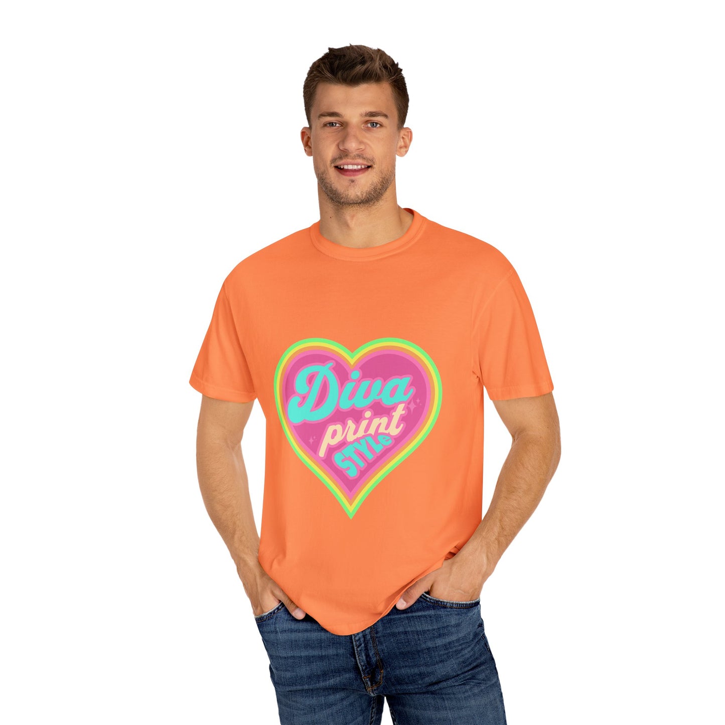 Diva Print Heart T-Shirt, Colorful Graphic Tee, Gift for Women, Trendy Summer Wear, Fashionable Unisex Apparel