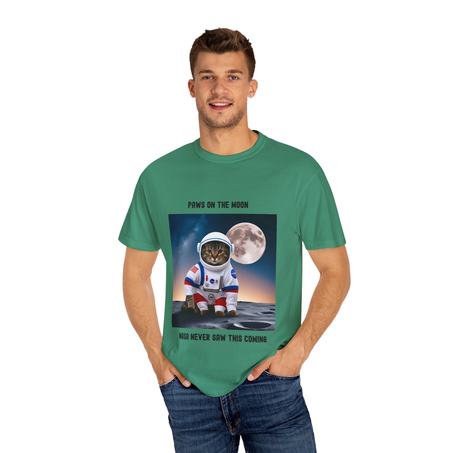 Astronaut Cat T-Shirt | Paws on the Moon | Fun Gift for Cat Lovers, Space Enthusiasts, Inclusive Fashion, Unique Humor Tee