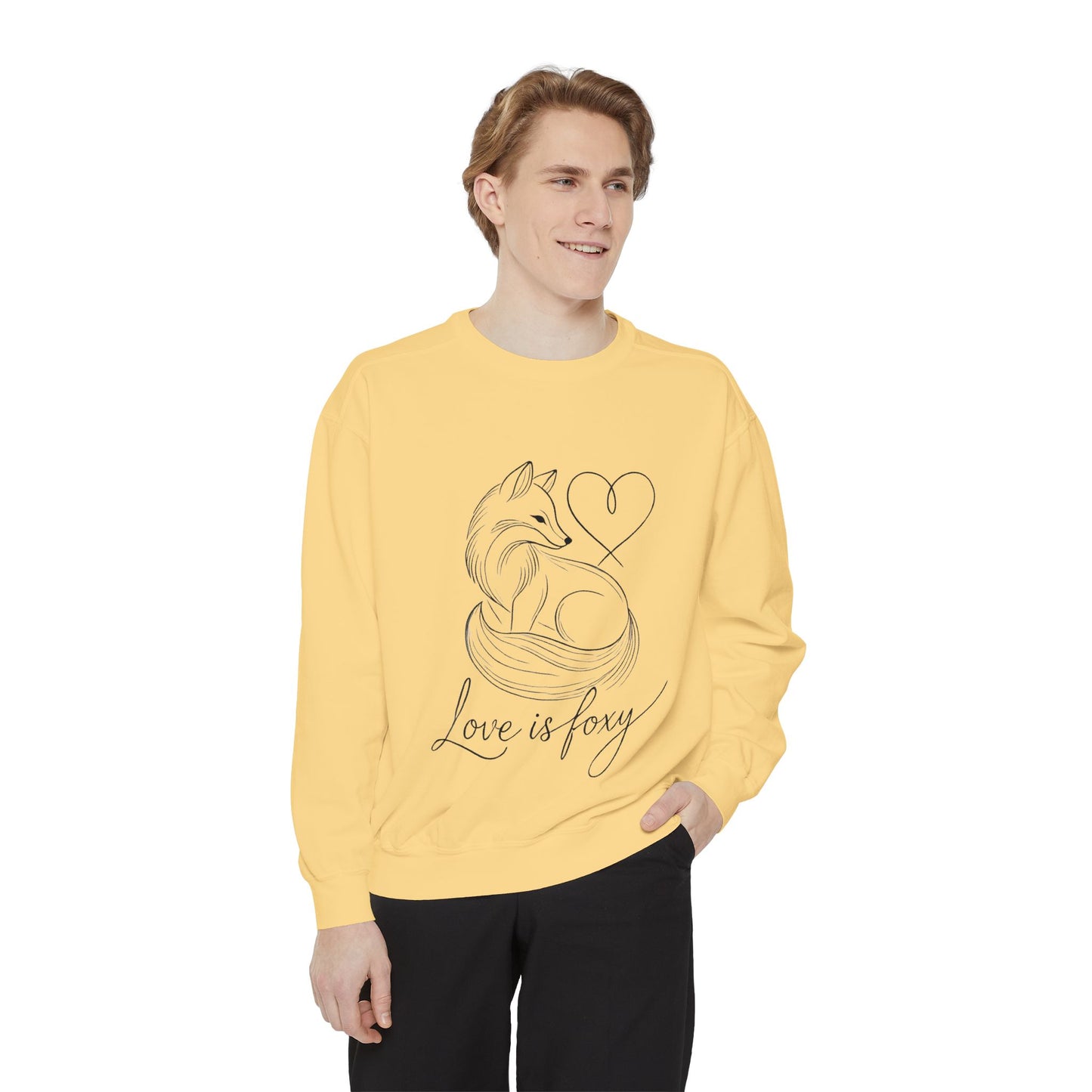 Love is Foxy Sweatshirt, Cute Valentine's Day Jumper, Cozy Romantic Crewneck, Gift for Couples, Heart Print Apparel