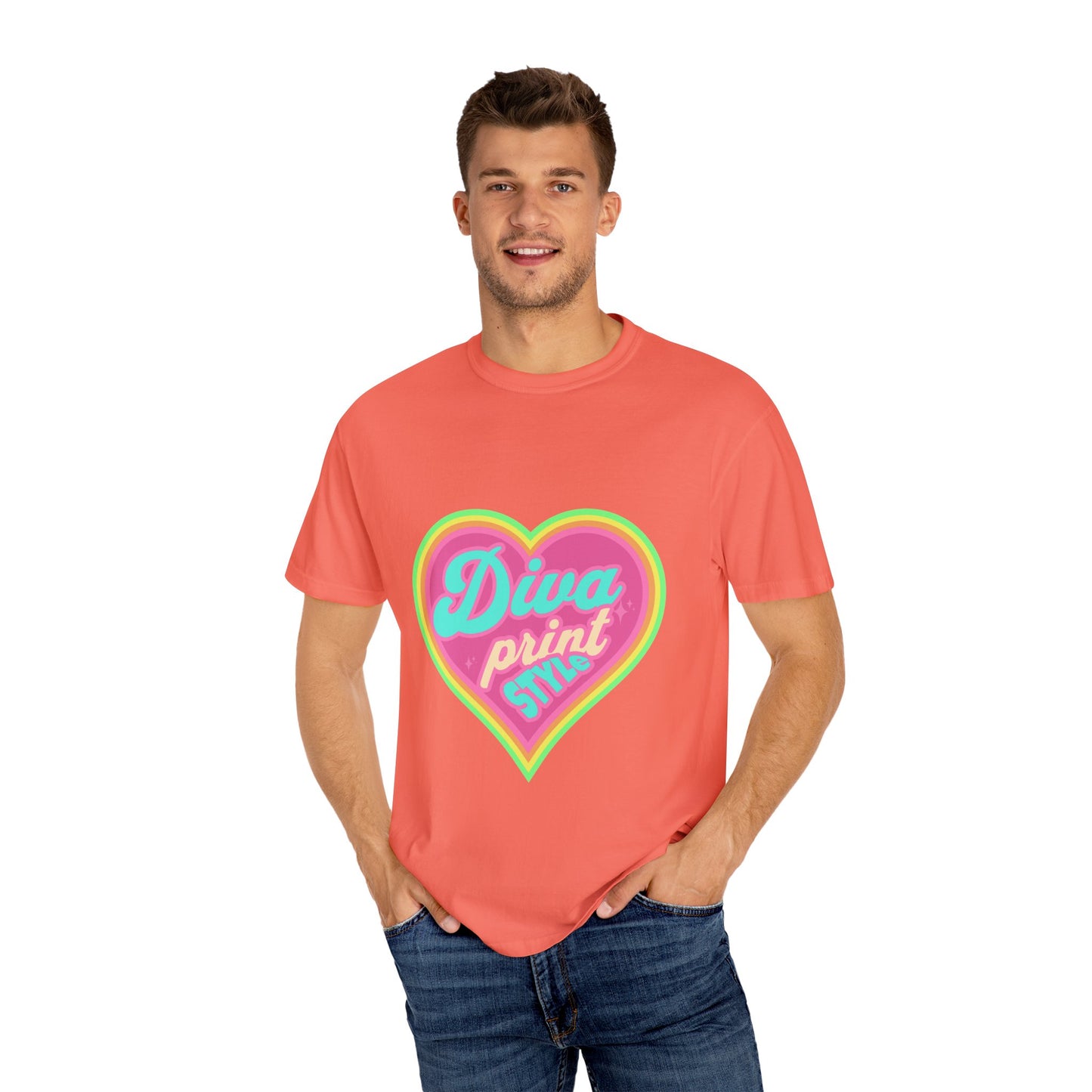 Diva Print Heart T-Shirt, Colorful Graphic Tee, Gift for Women, Trendy Summer Wear, Fashionable Unisex Apparel