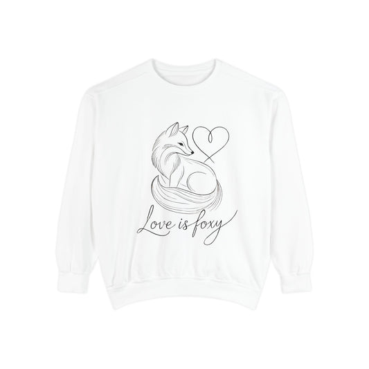 Love is Foxy Sweatshirt, Cute Valentine's Day Jumper, Cozy Romantic Crewneck, Gift for Couples, Heart Print Apparel