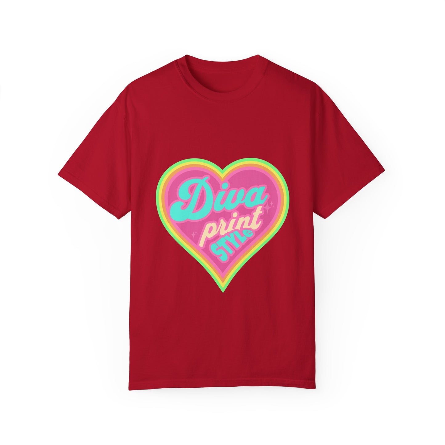 Diva Print Heart T-Shirt, Colorful Graphic Tee, Gift for Women, Trendy Summer Wear, Fashionable Unisex Apparel