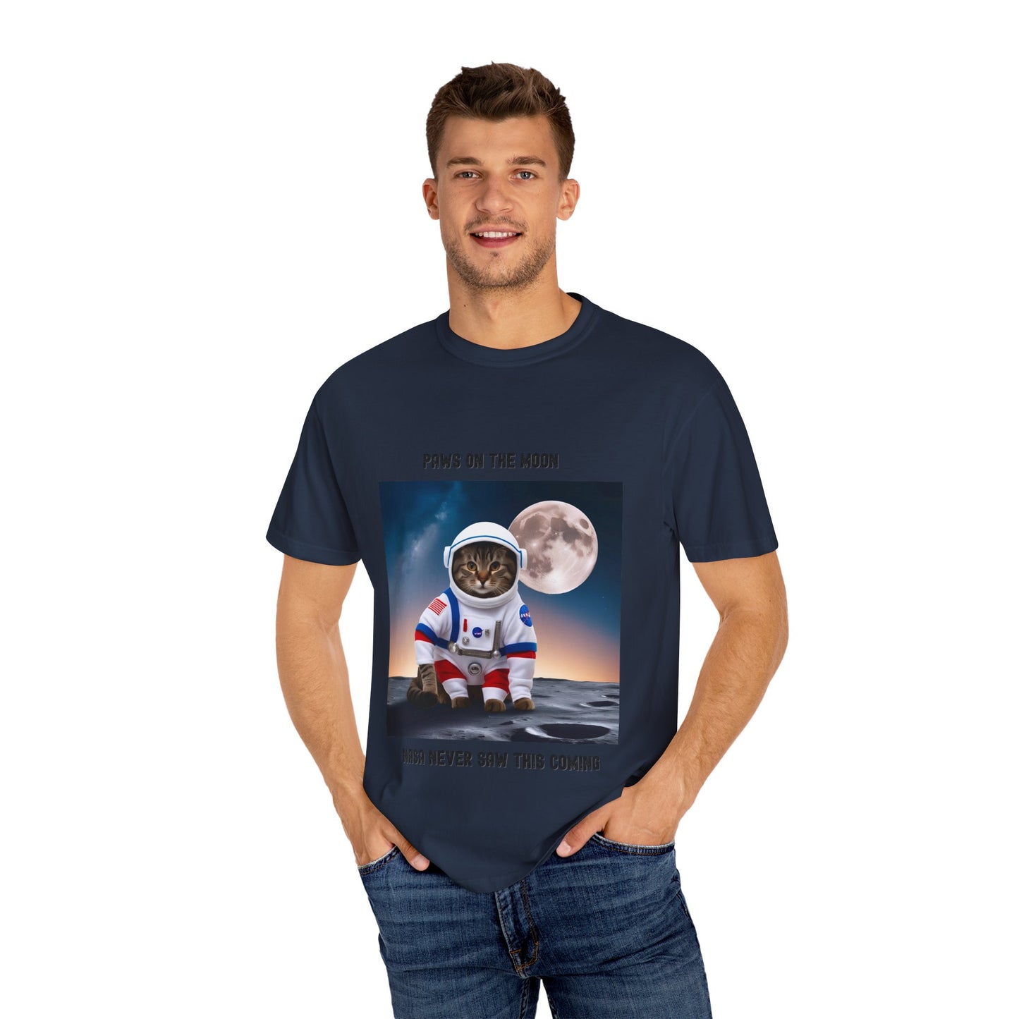 Astronaut Cat T-Shirt | Paws on the Moon | Fun Gift for Cat Lovers, Space Enthusiasts, Inclusive Fashion, Unique Humor Tee