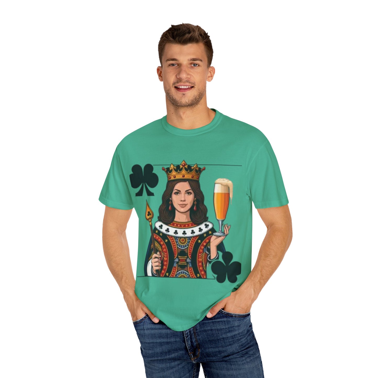 Queen of Hearts T-shirt, Unisex Garment-Dyed Tee, Cute Beer Lover Shirt, Fun St. Patrick's Day Gift, Playful Brewery Apparel, Vibrant Casual