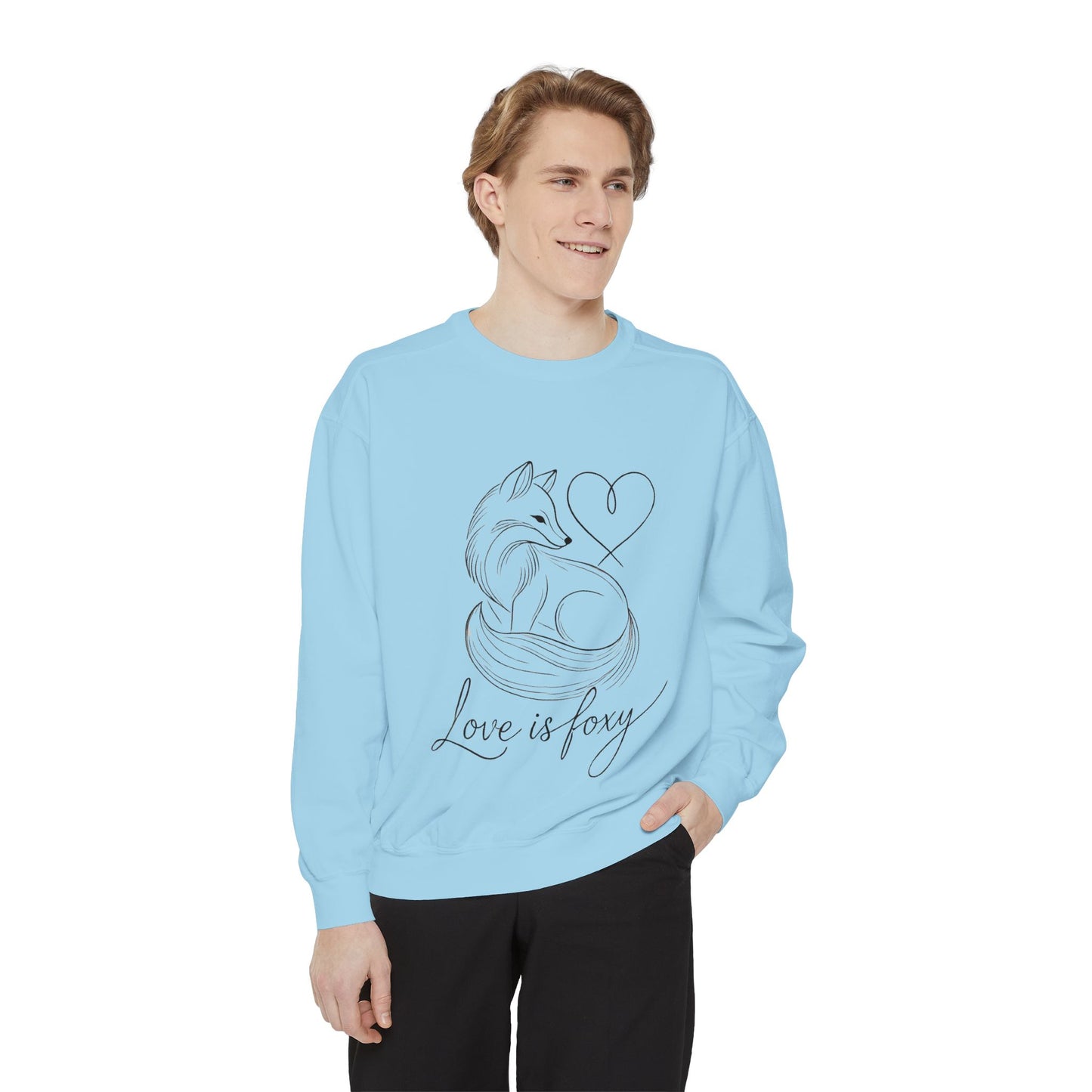 Love is Foxy Sweatshirt, Cute Valentine's Day Jumper, Cozy Romantic Crewneck, Gift for Couples, Heart Print Apparel