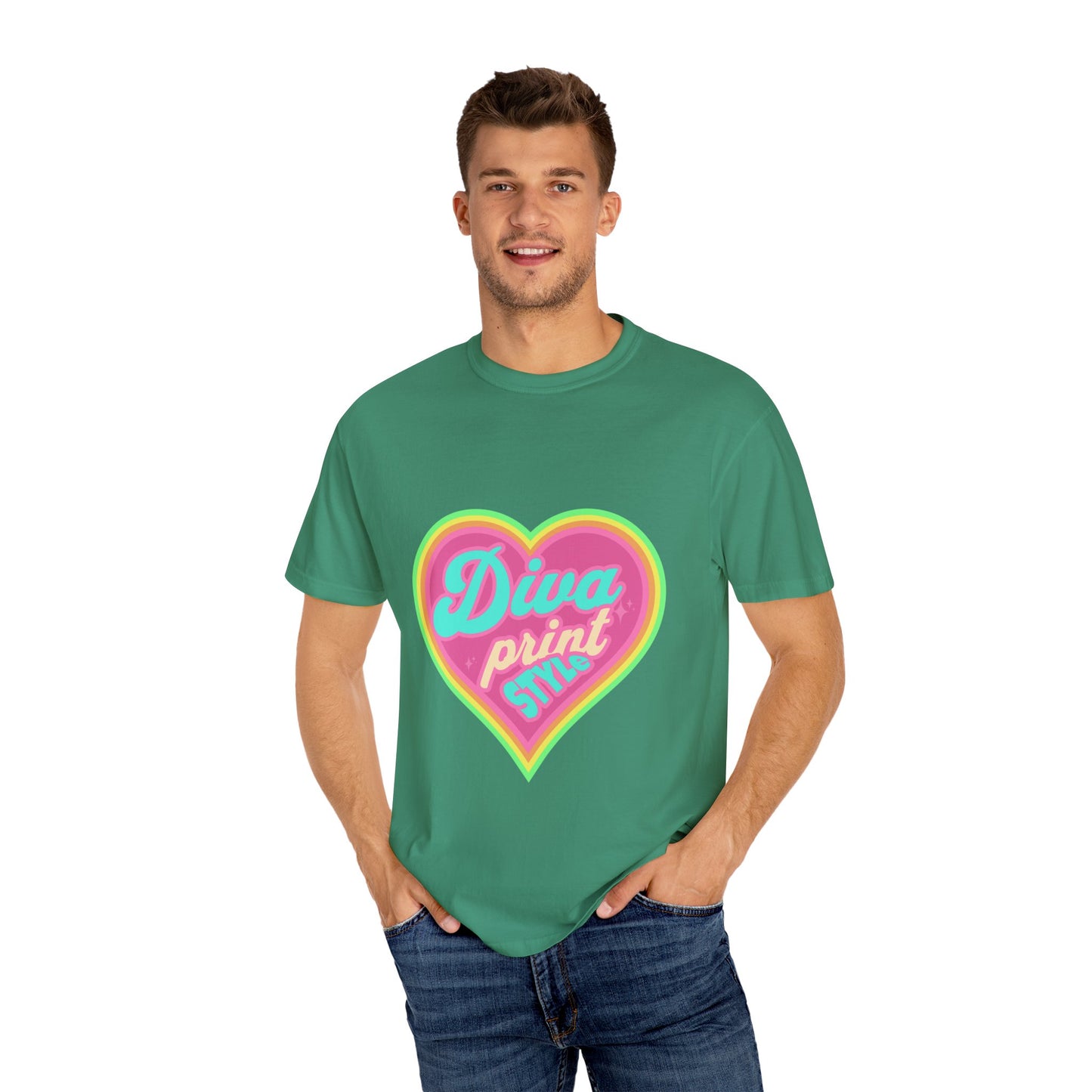 Diva Print Heart T-Shirt, Colorful Graphic Tee, Gift for Women, Trendy Summer Wear, Fashionable Unisex Apparel