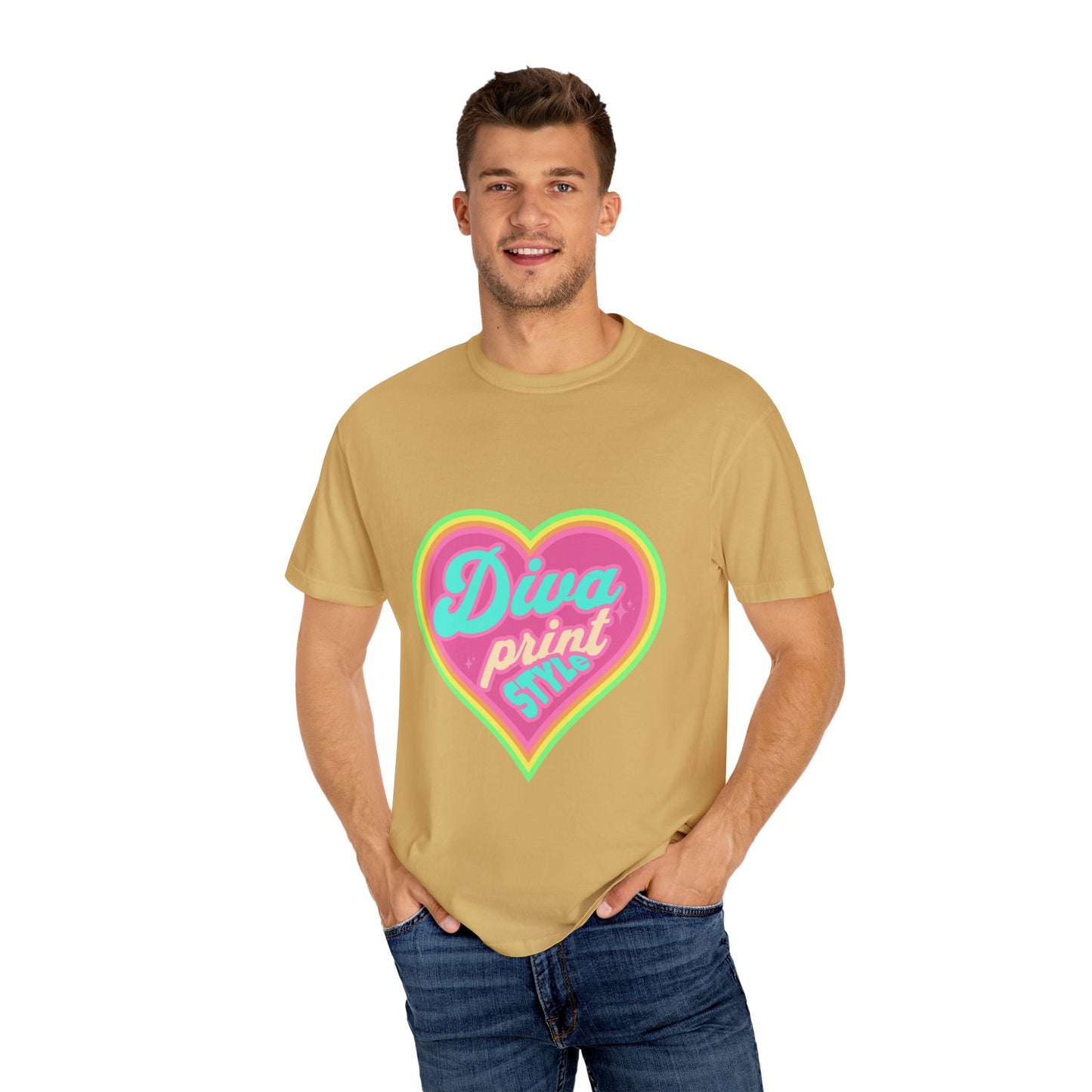 Diva Print Heart T-Shirt, Colorful Graphic Tee, Gift for Women, Trendy Summer Wear, Fashionable Unisex Apparel