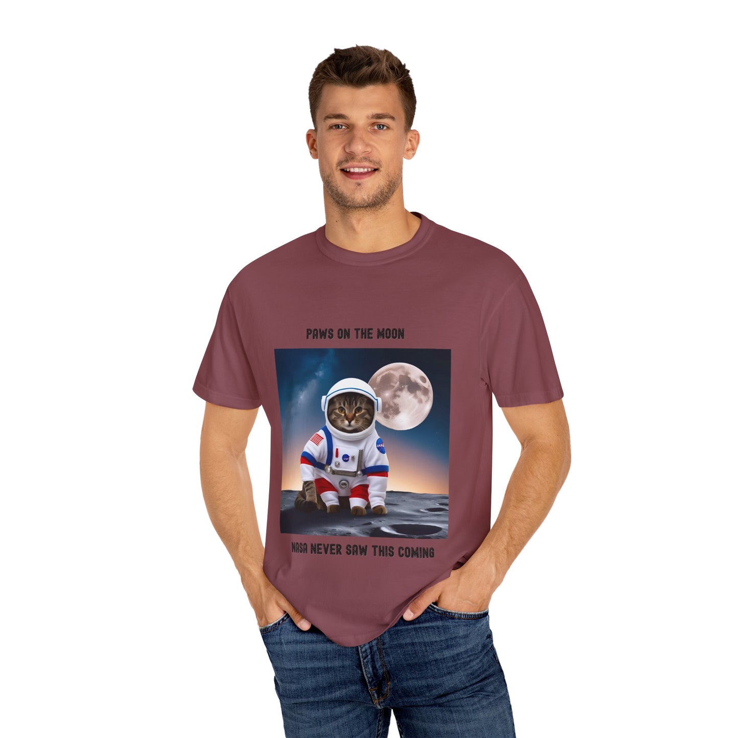 Astronaut Cat T-Shirt | Paws on the Moon | Fun Gift for Cat Lovers, Space Enthusiasts, Inclusive Fashion, Unique Humor Tee