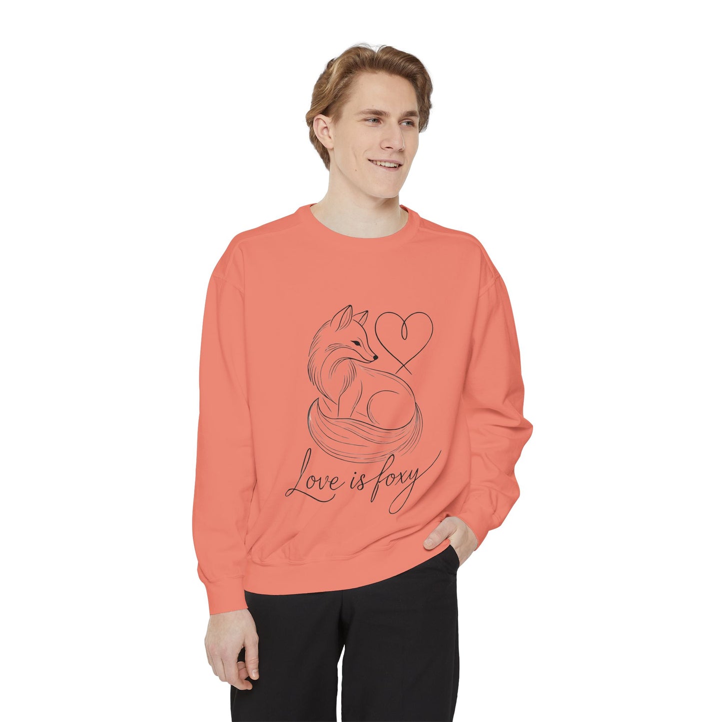 Love is Foxy Sweatshirt, Cute Valentine's Day Jumper, Cozy Romantic Crewneck, Gift for Couples, Heart Print Apparel