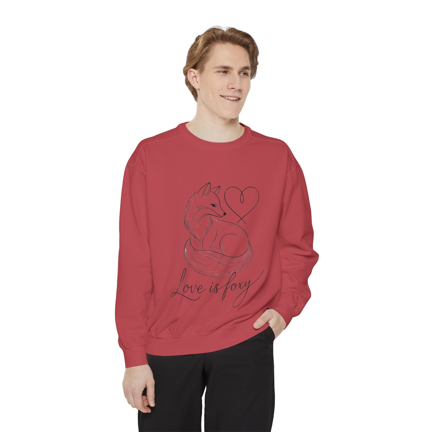 Love is Foxy Sweatshirt, Cute Valentine's Day Jumper, Cozy Romantic Crewneck, Gift for Couples, Heart Print Apparel