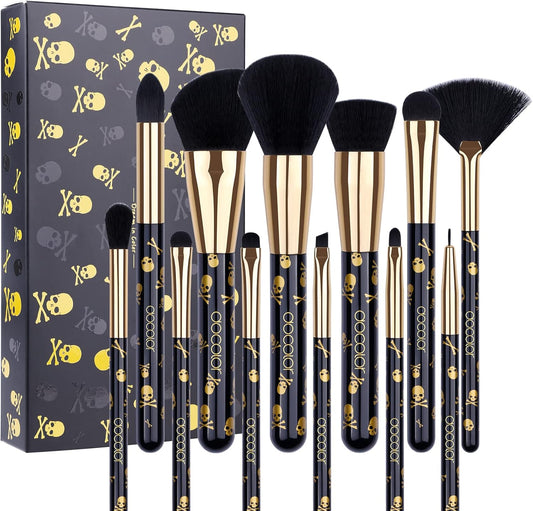 Makeup Brush Set Professional 12Pcs Goth Makeup Brushes Premium Gift Face Powder Foundation Blending Blush Eye Shadow Cosmetics Brushes